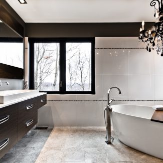 Sleek design of a contemporary bathroom with natural lighting.
